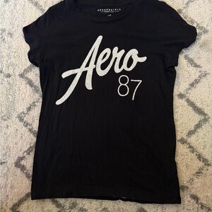 Vintage Y2K Aeropostale 87 Graphic Tee Black Glitter Logo Women’s Large
